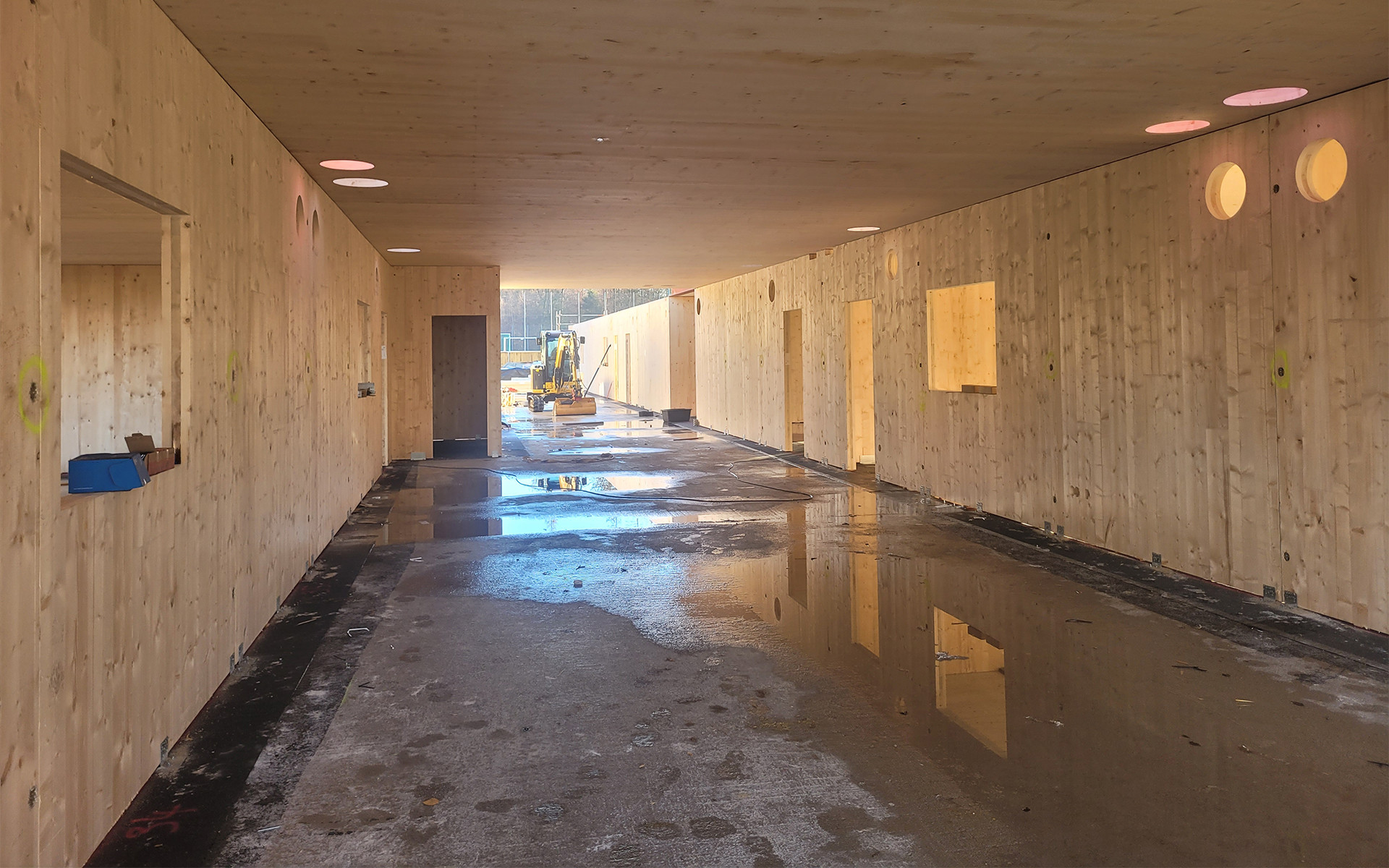 Prefabricated CLT  being assembled on site for a public school building